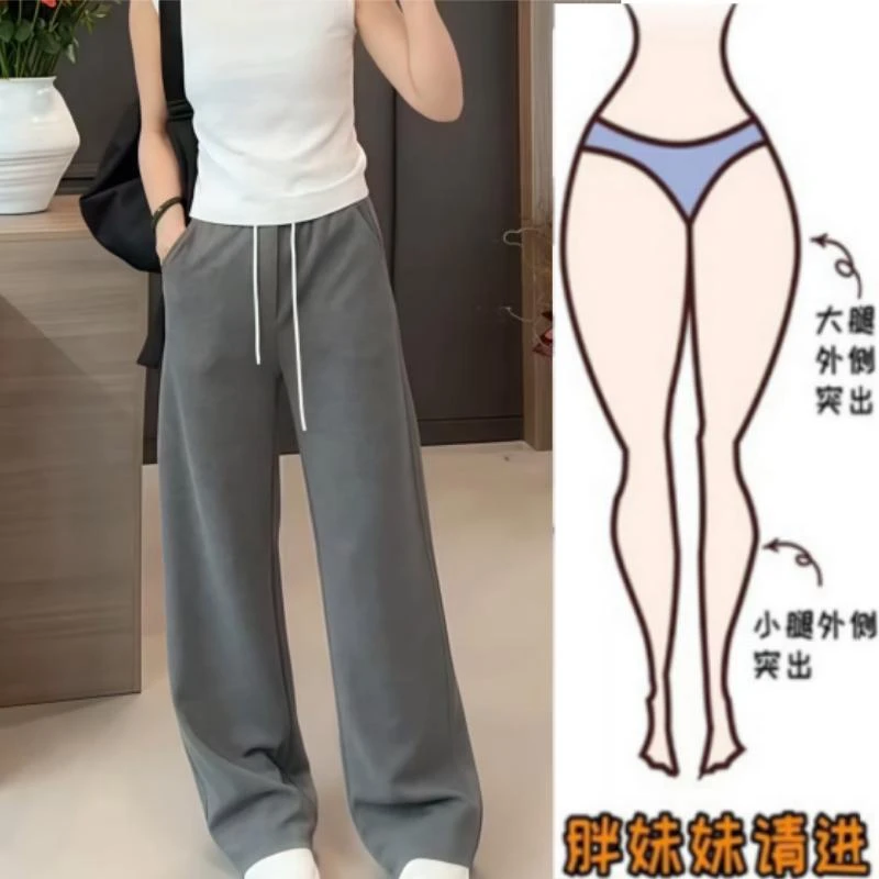 2025秋季新款梨型身材松高腰显瘦休闲裤宽松阔腿百搭直筒卫裤女