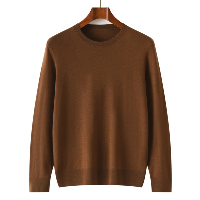 春新款男士精纺100%羊毛衫16针扬子纱薄款长袖圆领针织衫商务休闲