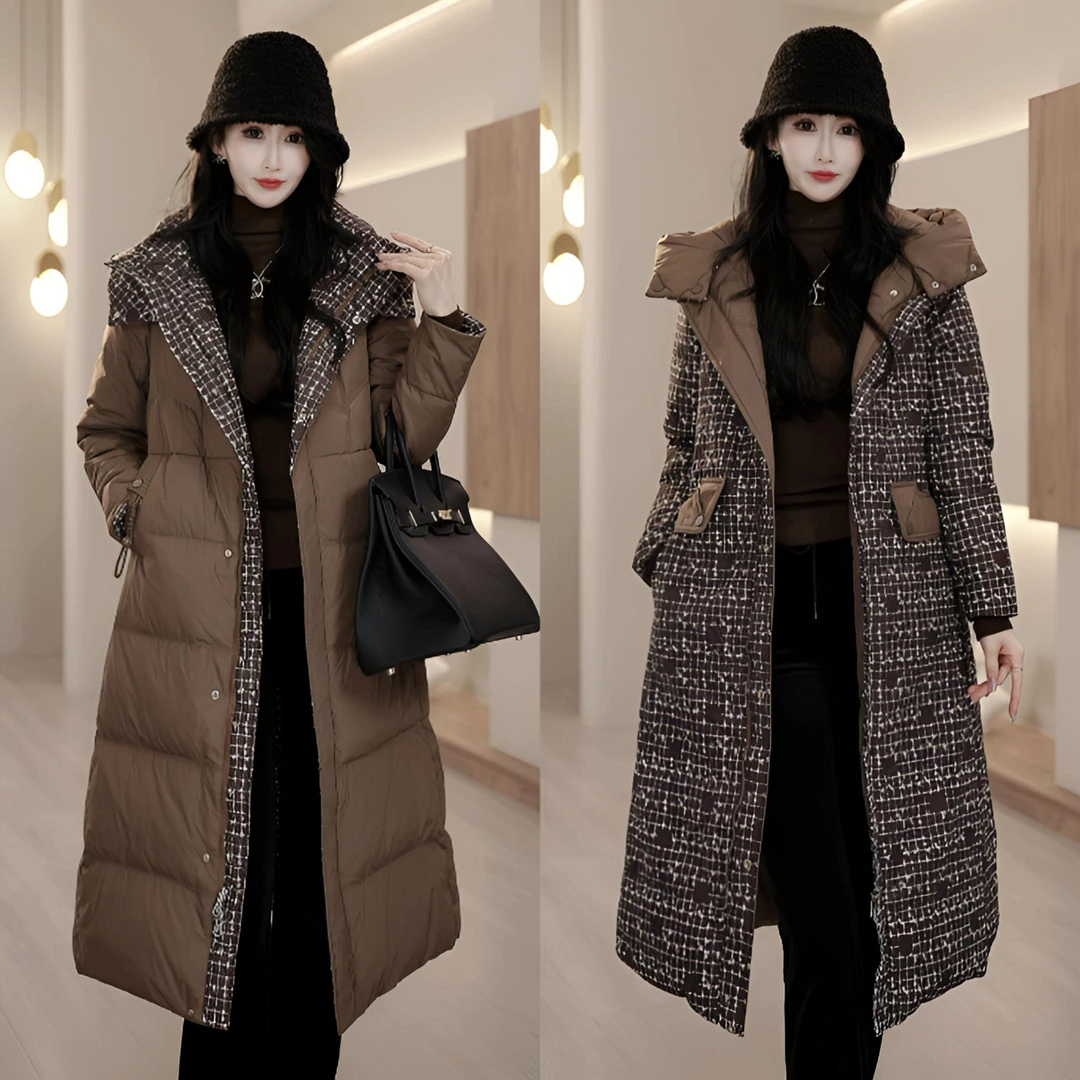 【阿紫专属】ADYS-2594冬季新款保暖显瘦连帽长款双面穿羽绒服