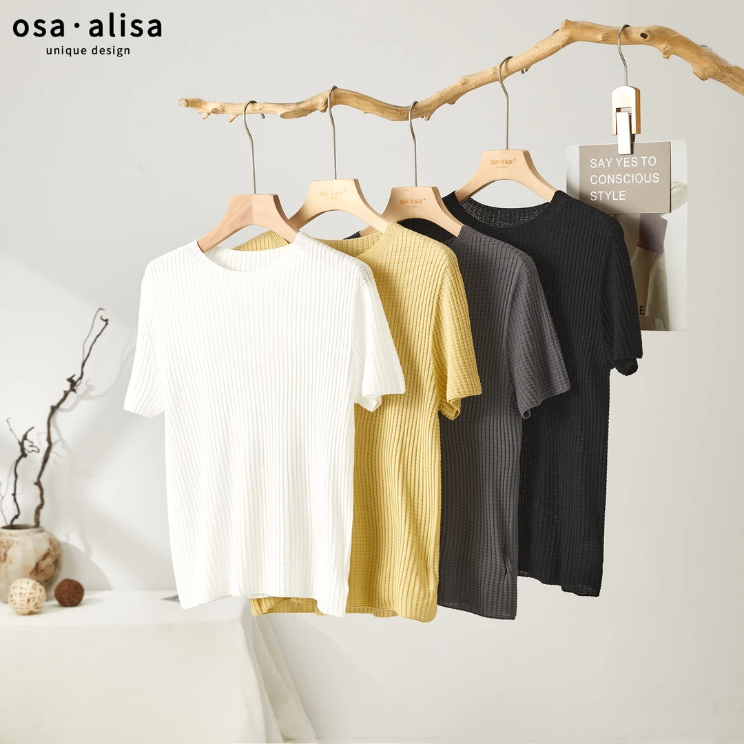 夏季女士暗纹T恤12736女装显瘦时尚百搭宽松休闲薄款简约