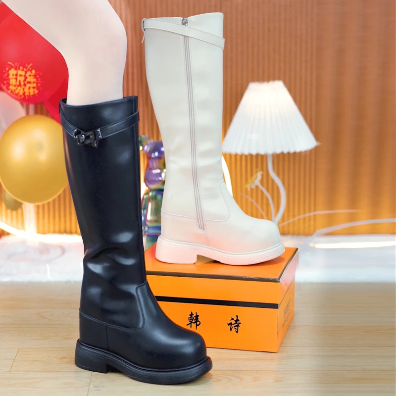 【单/棉】轻奢骑士靴厚底增高保暖长靴2025冬新款小个子增高长筒靴