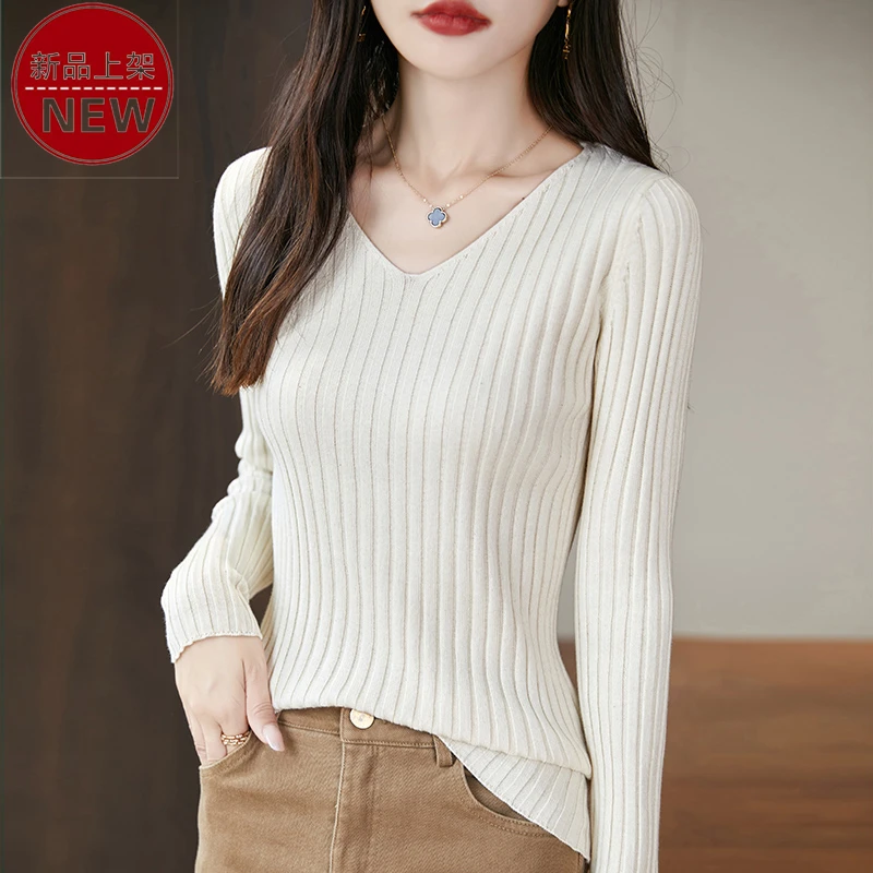 哥弟阿玛施正品2025新款V领抽条时尚修身气质打底休闲百搭针织衫