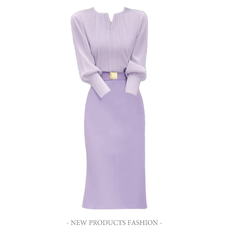 熠治春季穿搭一整套紫色盐系轻熟时尚高级感小众上衣半身裙套装