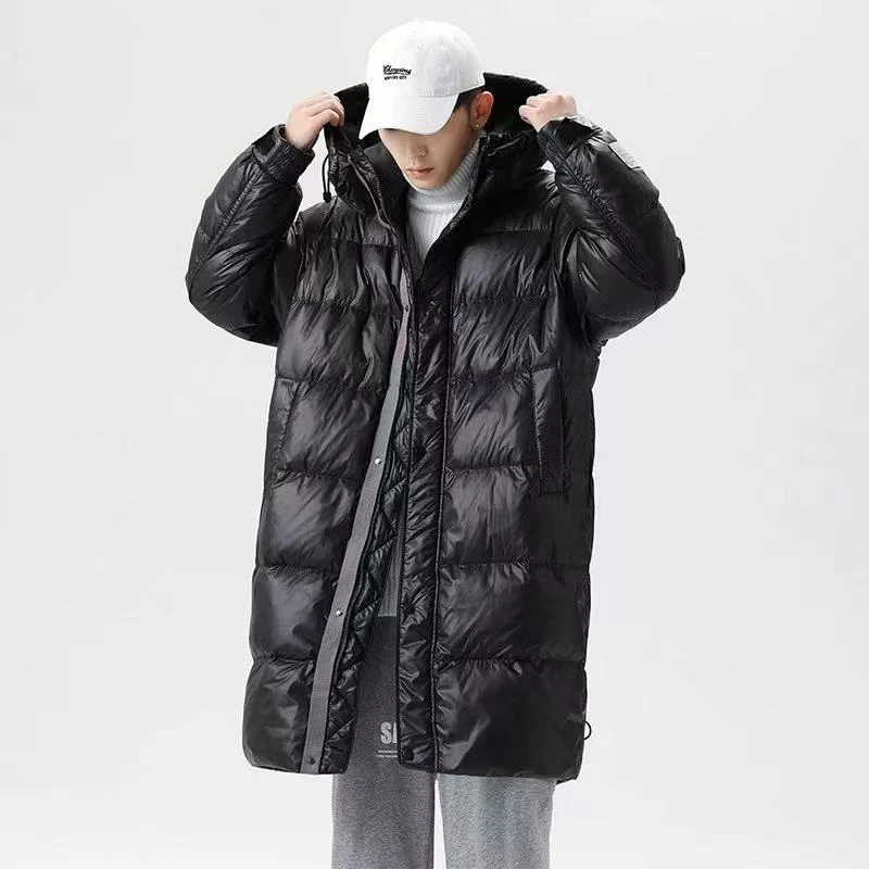 ND721冬季保暖90白鸭绒长款过膝羽绒服男美式痞帅连帽百搭羽绒衣