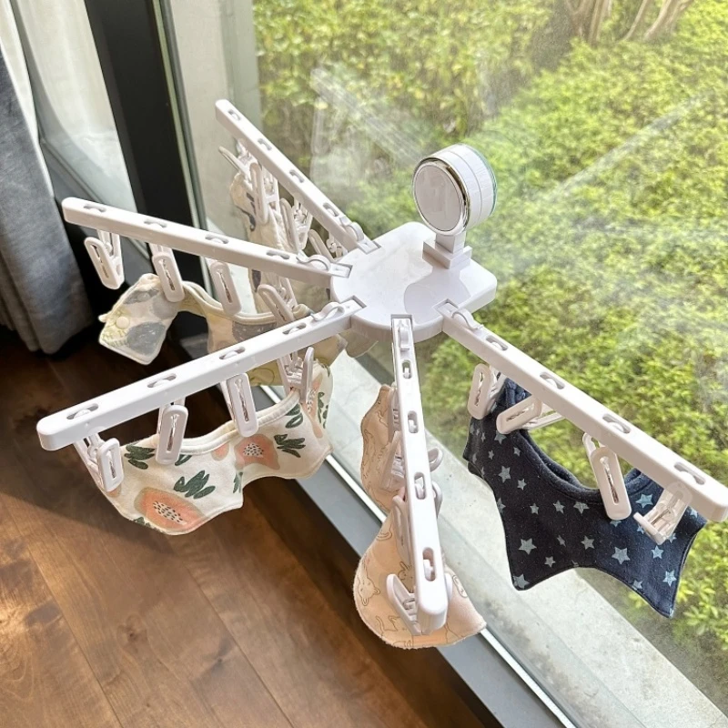 拾物造家吸盘袜子晾晒架多夹子家用阳台壁挂折叠免打孔防风晾衣架