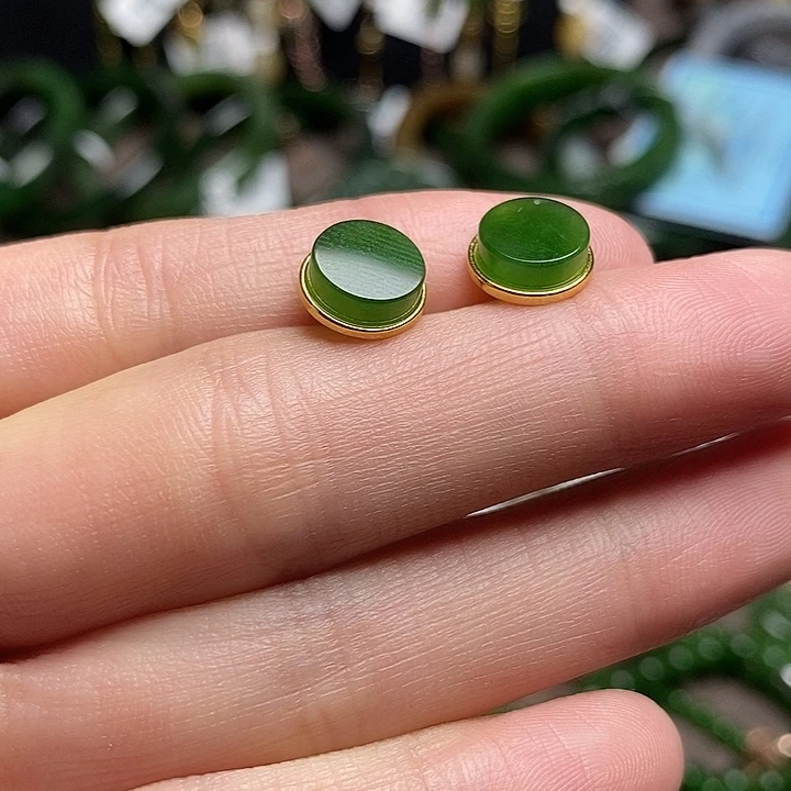 和田玉银S925镶嵌耳饰