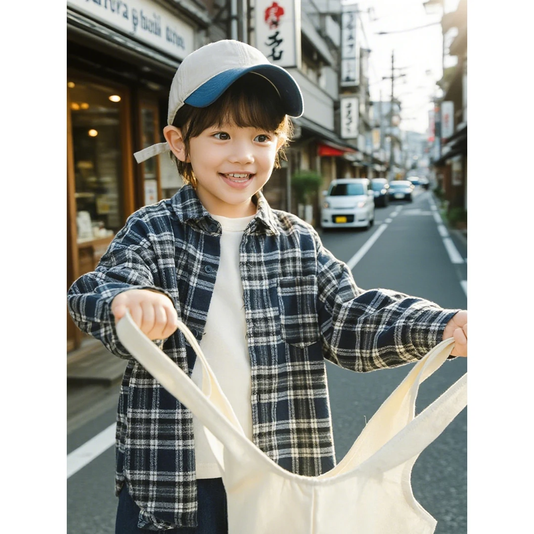 幼悠男童秋装磨毛格子衬衫潮酷痞帅童装小男孩衬衣儿童衣服N6775