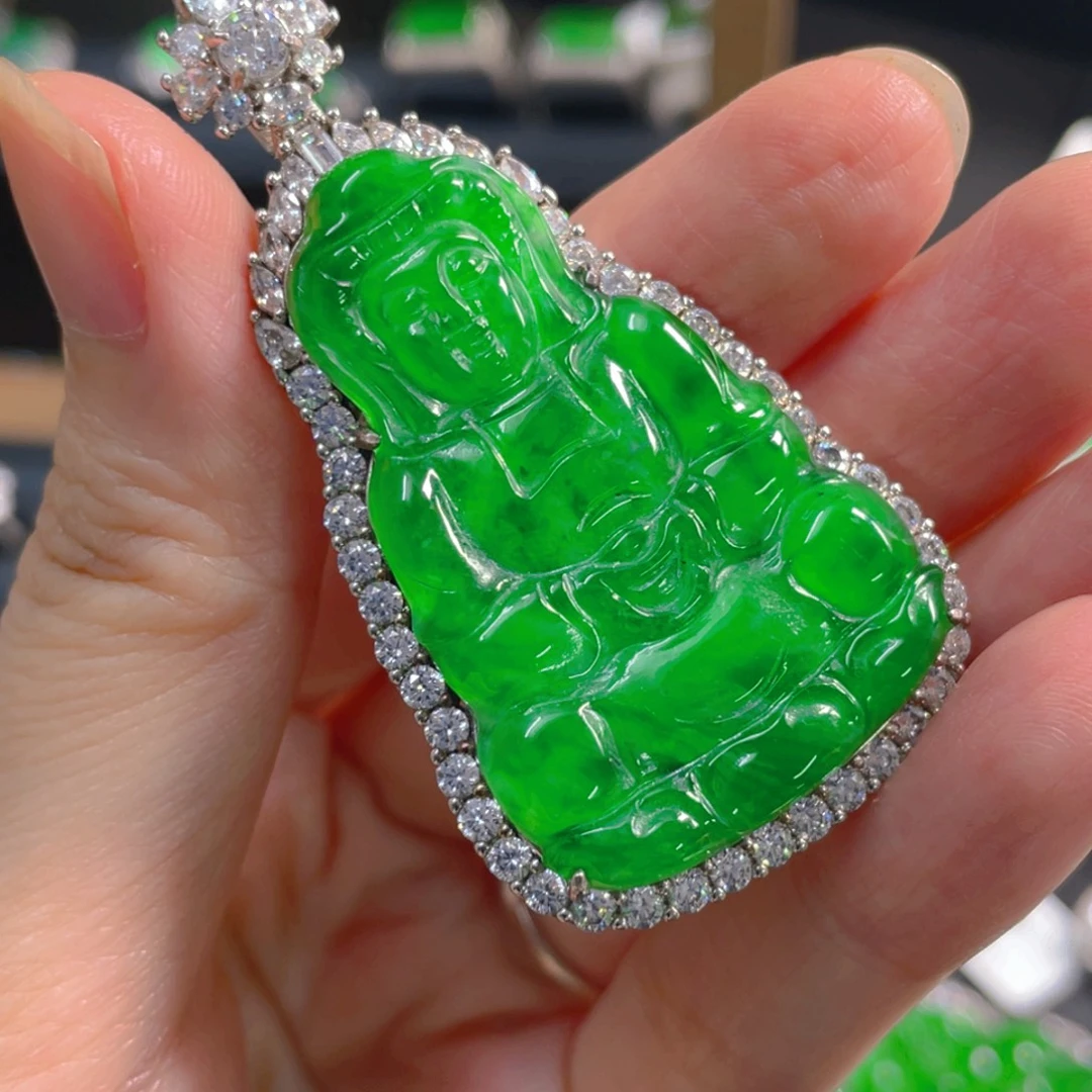 翡翠银S925镶嵌吊坠(不含链)