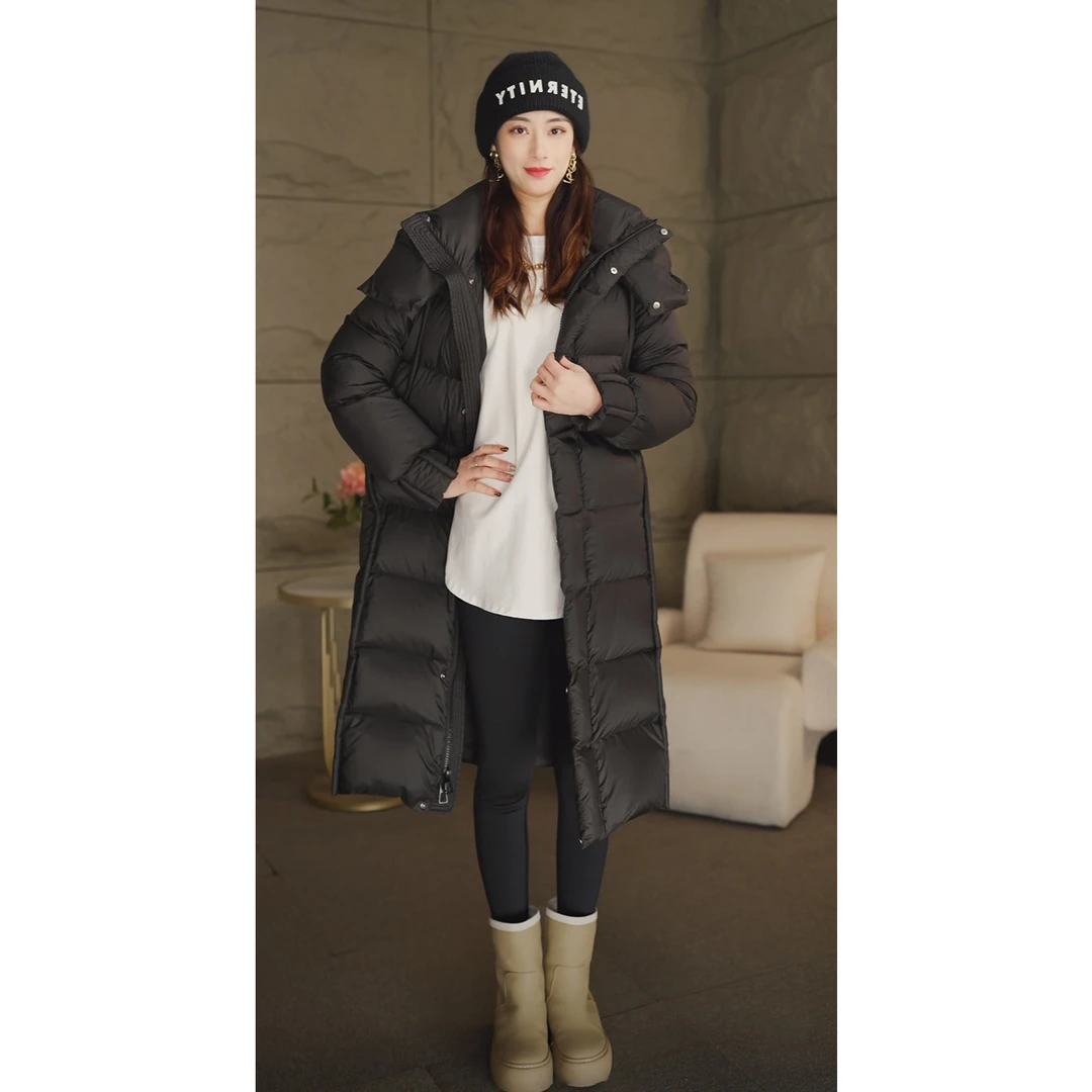 冬季新款高奢新国标90白鹅绒羽绒服女时尚显瘦中长款气质连帽外套