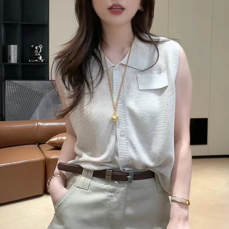 简约百搭高级感翻领上衣2025夏季新款流行时尚女装无袖坎肩背心