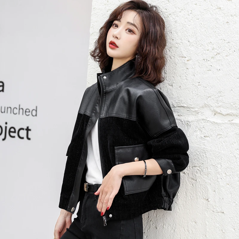 短款皮衣外套女春秋2025新款洋气时尚气质休闲百搭拼接pu皮夹克潮
