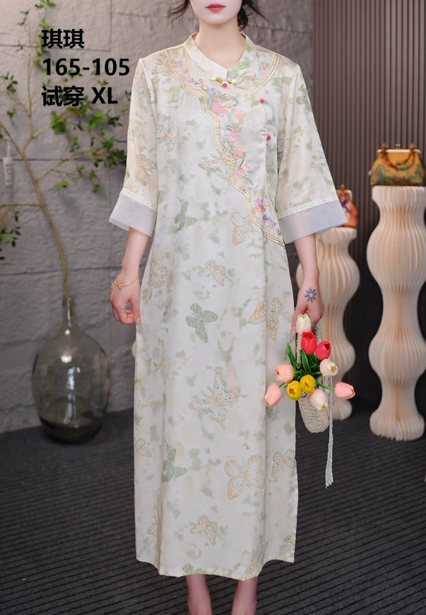 1001 【新中式·白月光】国风提花直筒遮肚子连衣裙