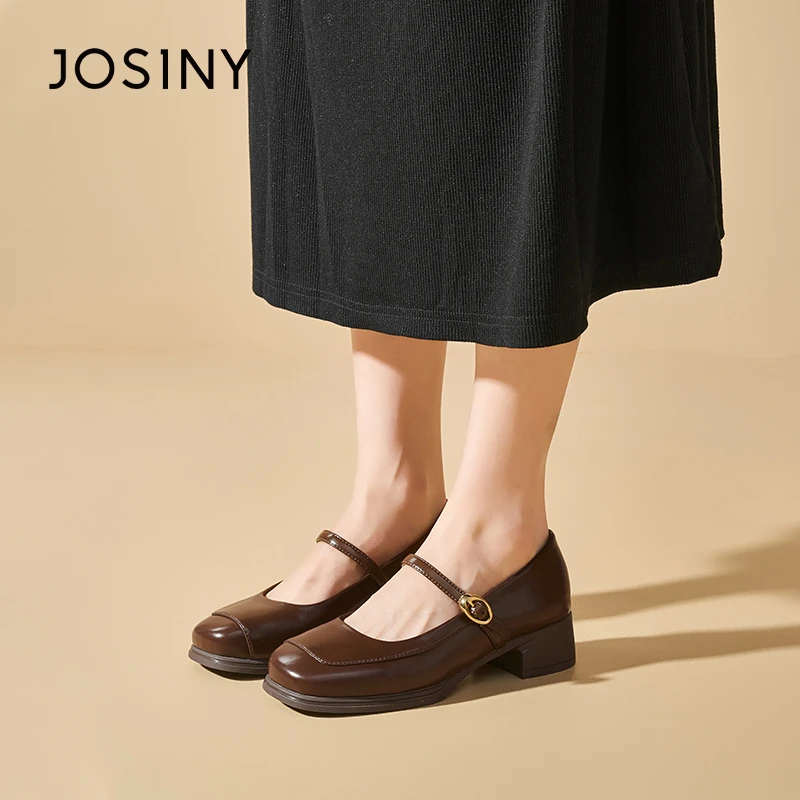 卓诗尼低跟方头法式复古小皮鞋2025春季新款通勤职业气质轻奢单鞋