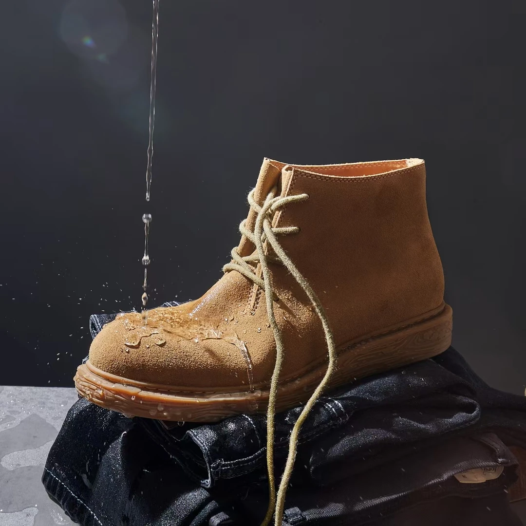 进口防水牛皮短靴男士秋季户外工装复古马丁靴百搭圆头休闲机车靴