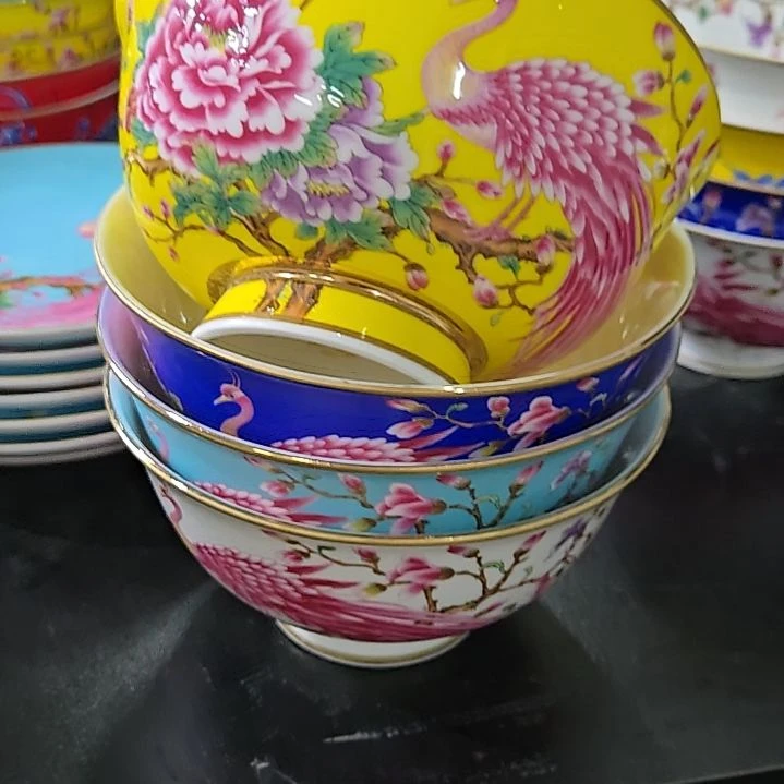 清***秋瓷片微瑕珐琅彩5寸4个面碗66666