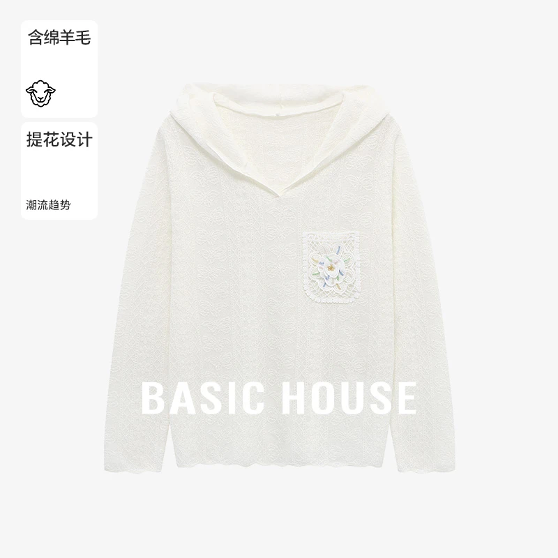 Basic House/百家好洋气小众女休闲蕾丝针织衫-B0625H5W882