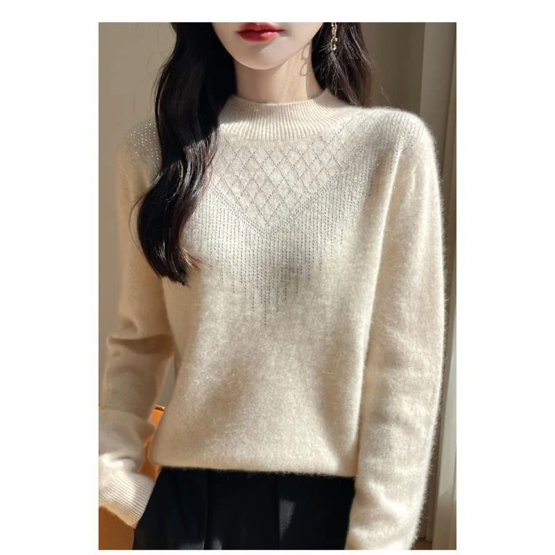 100%纯羊毛女士一线成衣流苏镶钻设计感羊毛上衣D405