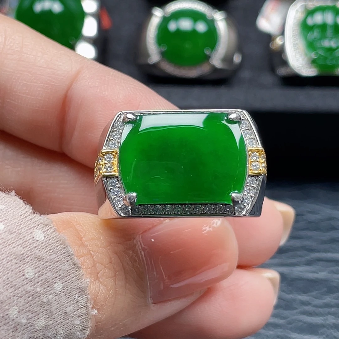 翡翠银S925镶嵌戒指天然A货翡翠没运费险1494