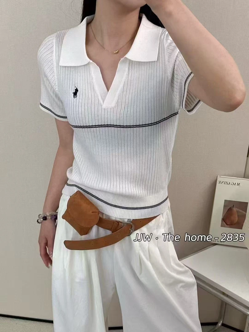 【云云精选】2835 夏季针织翻领刺绣上衣