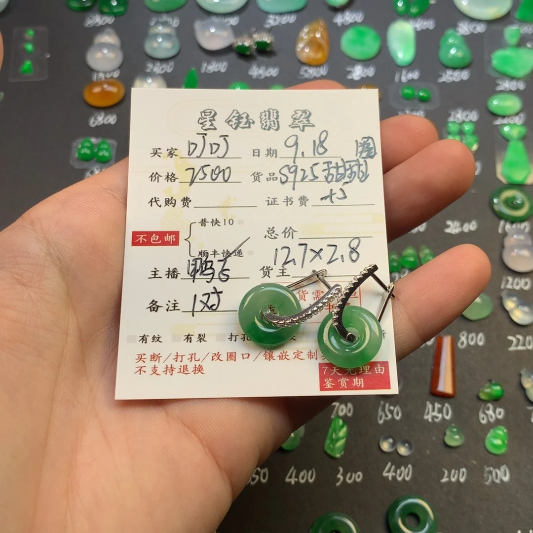 叮***叮颈饰银S925镶嵌翡翠甜甜圈