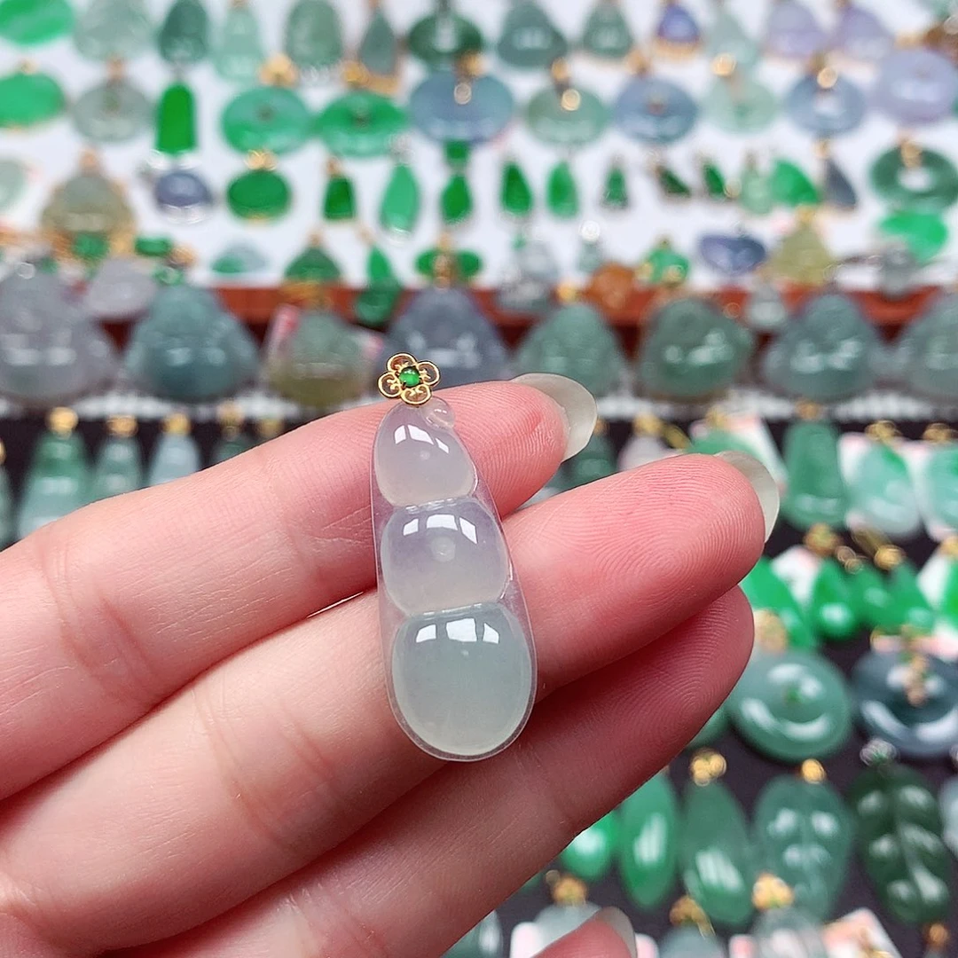翡翠18K金镶嵌吊坠(不含链)天然翡翠A货