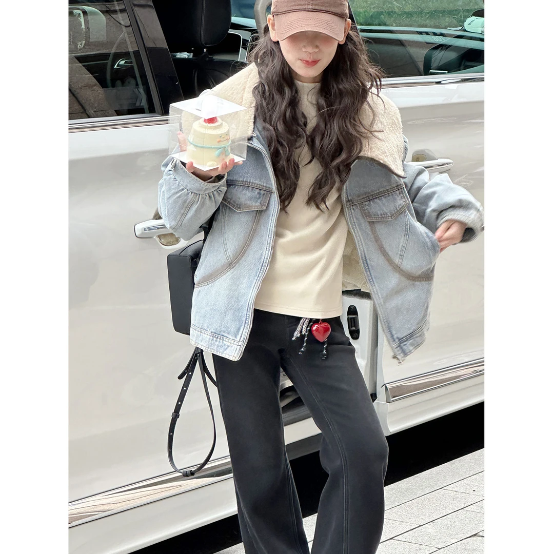 K30466高端90鹅绒服女童冬装毛领牛仔羽绒服2025新款儿童保暖外套