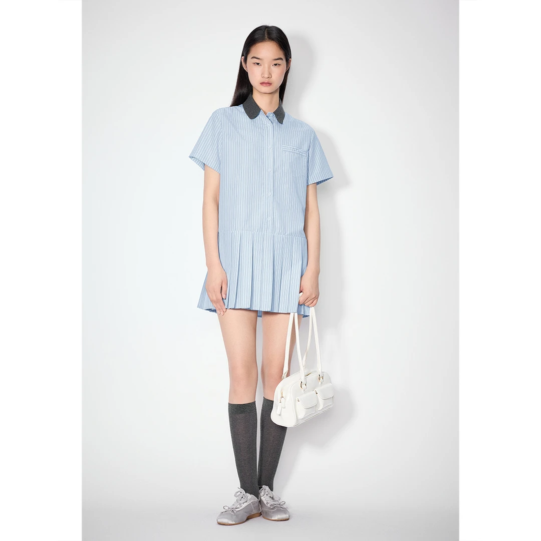 SALT.P可颜2025新款学院风MIU系百褶短袖连衣裙AC35305100