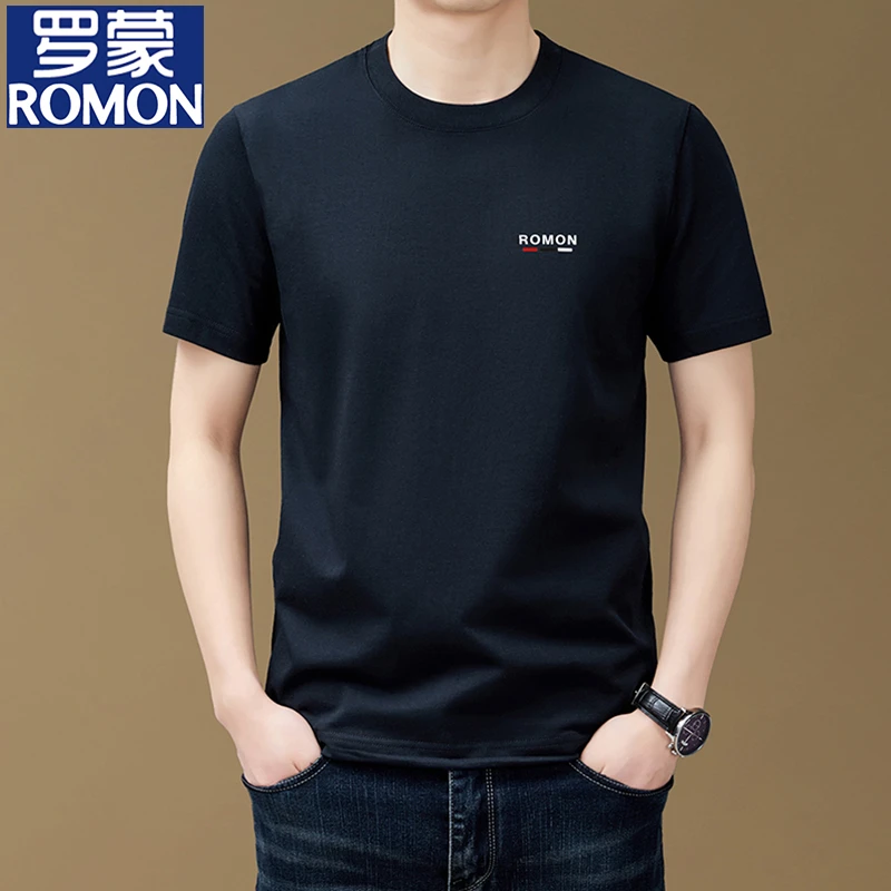 罗蒙100%纯棉圆领短袖t恤男士夏季新款宽松休闲百搭打底衫男装T恤