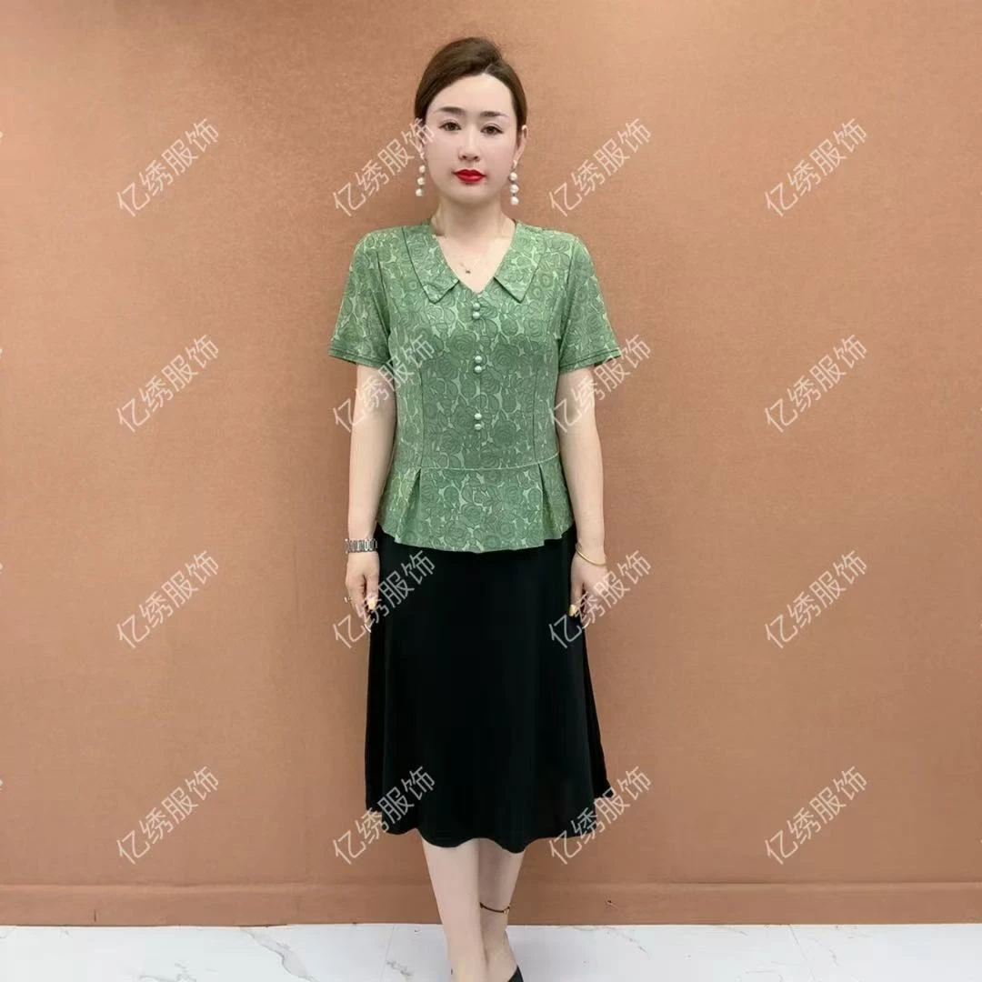 年轻妈妈装 夏季显瘦时尚减龄妈妈装假两件连衣裙90-170斤