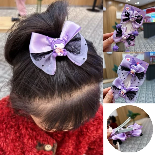 儿童紫色发夹侧边夹女孩卡通库洛米韩系女童蝴蝶结发卡新款鸭嘴夹