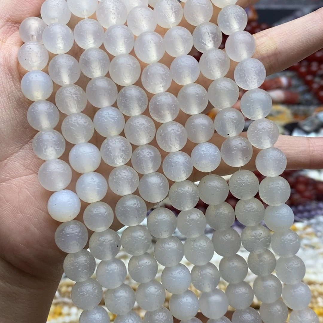 玛瑙/玉髓未镶嵌珠宝半成品一条装纯天然橘皮白玛瑙圆珠10mm