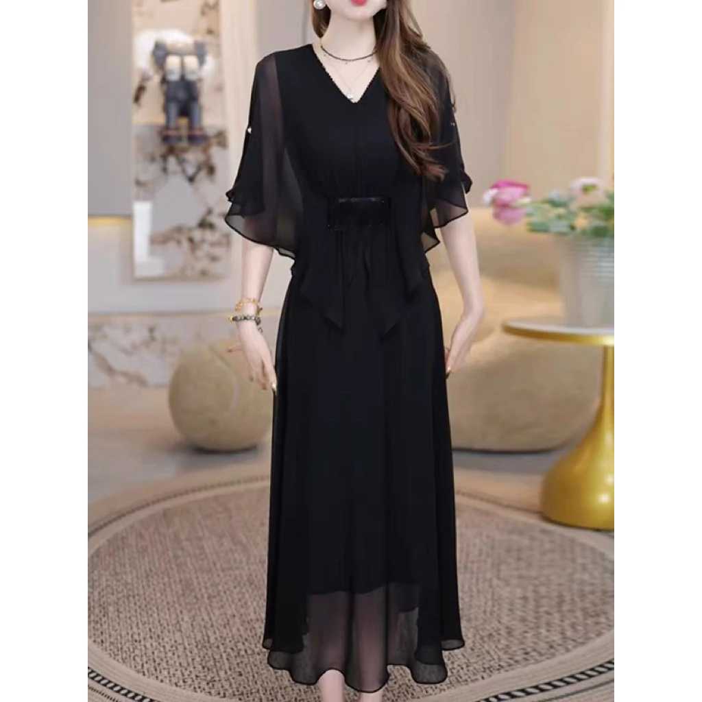 2025季穿搭范高级感重要场合小香风黑色连衣裙D5090