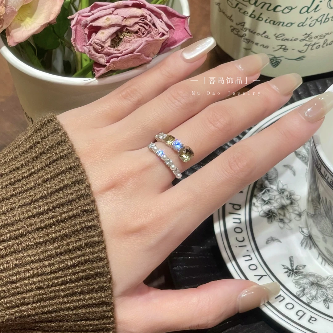 【暮岛饰品】双层锆石珠珠拼接活口戒指质感高级A038