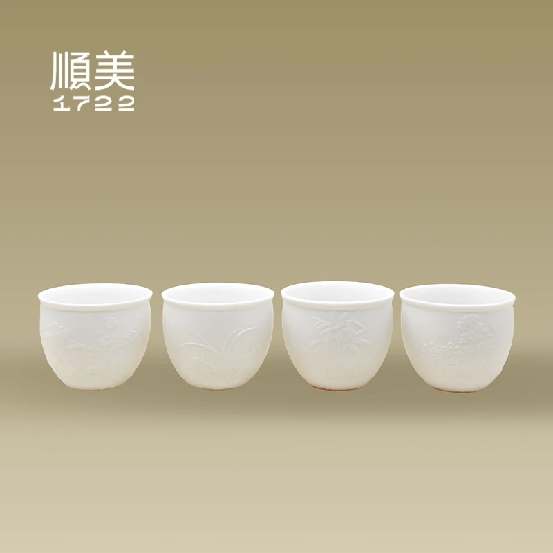 顺美1722四时雅器羊脂玉大容量喝茶杯白瓷茶杯茶壶主人杯高温陶瓷