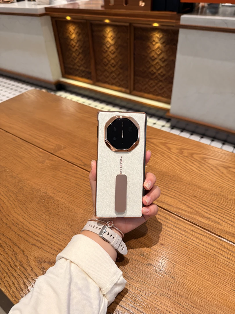 适用于华为Mate XT/XTs三折叠纯皮电镀旋转支架手机壳 电镀支架