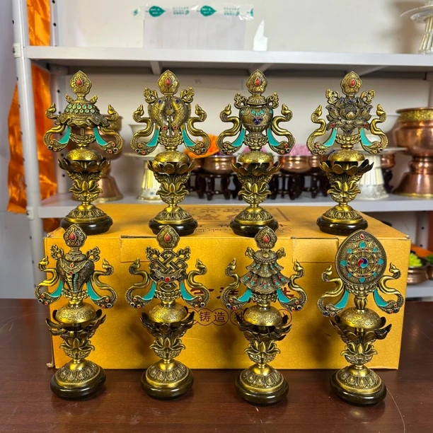 家用纯铜藏式八吉祥摆件客厅桌面工艺品装饰用品