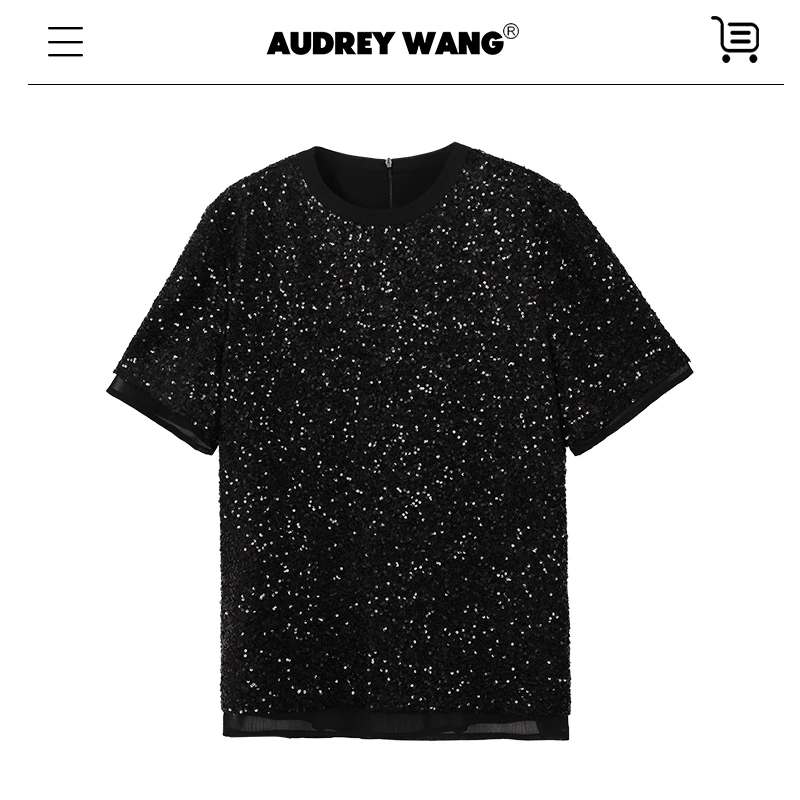 AUDREYWANG节日限定银河亮片雪纺缪斯假两件T恤11416