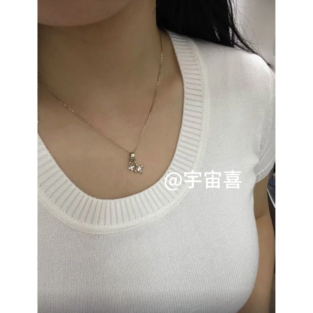 铜合金项链 I1-935【浅金色尖花方花细链项链】