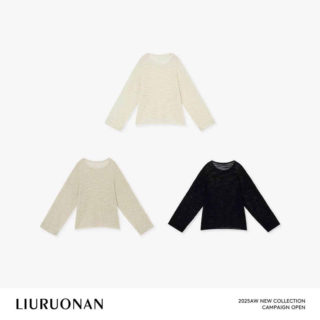 LIURUONAN 25AW【竖纹微透毛衫】极简圆领镂空长袖罩衫早秋新款上衣