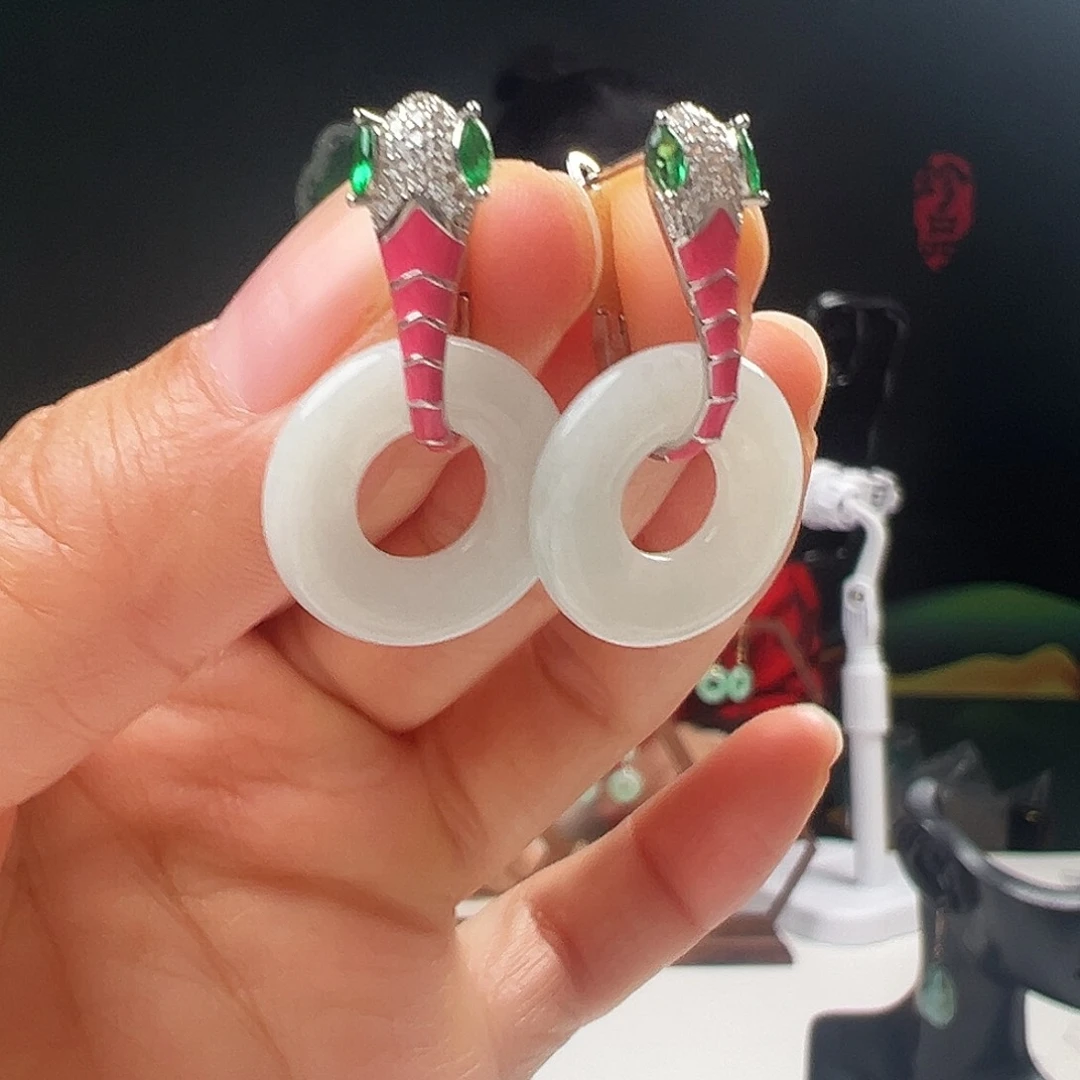 银S925镶嵌翡翠耳饰