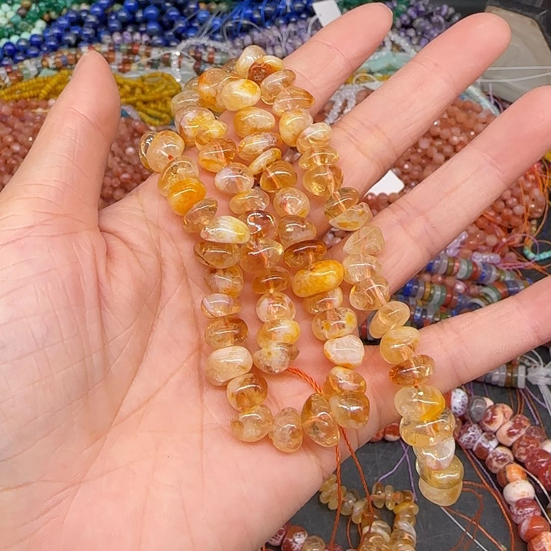 玛瑙/玉髓合金珠宝半成品黄水晶8-10mm一条