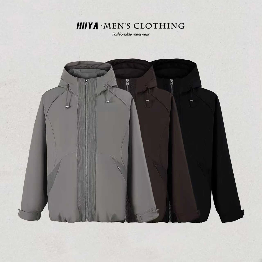 【虎牙兄弟】冬季夹克软壳纯色连帽冲锋衣户外百搭拉链外套男F2599