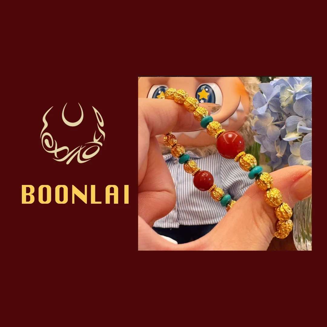 铜合金手链 Boonlai 红色大珠珠拼黄色手串1441