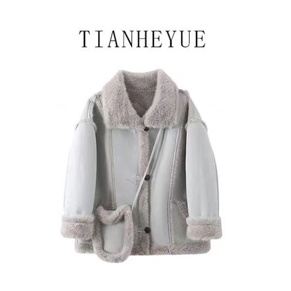 《婷婷专属》（送包包）时尚慵懒风拼接立领机车服冬季加厚短外套-006