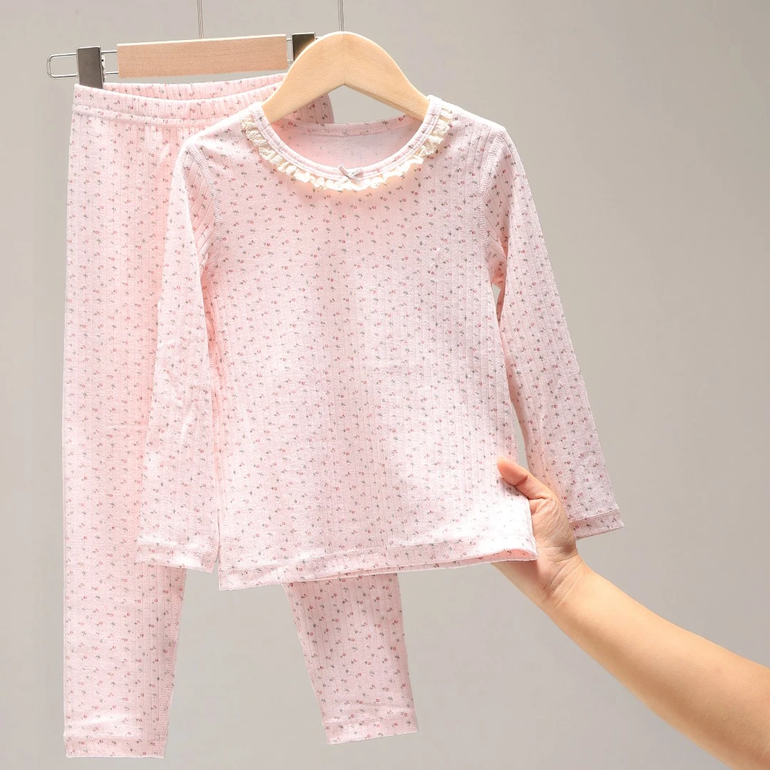 新品 1013 儿童秋衣裤小碎花云感泡泡内衣套装