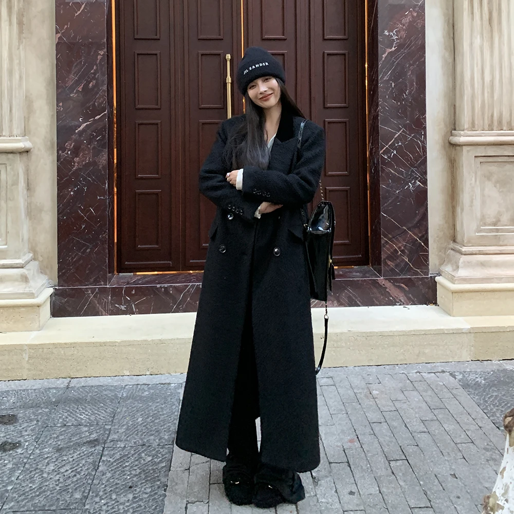 2025秋冬中长款加棉加厚毛呢外套女上档次名媛高个子西装呢子大衣