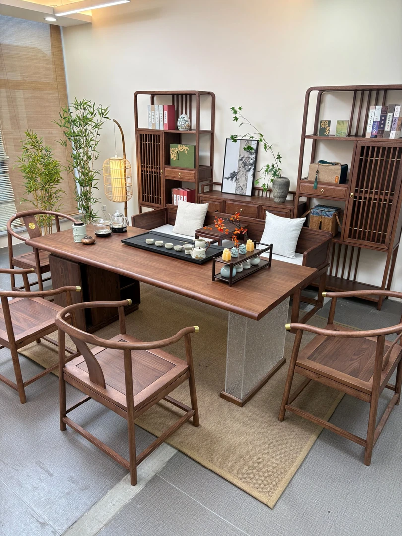 十来运转新中式实木大板茶桌简约家用办公室书房禅意茶台泡茶桌