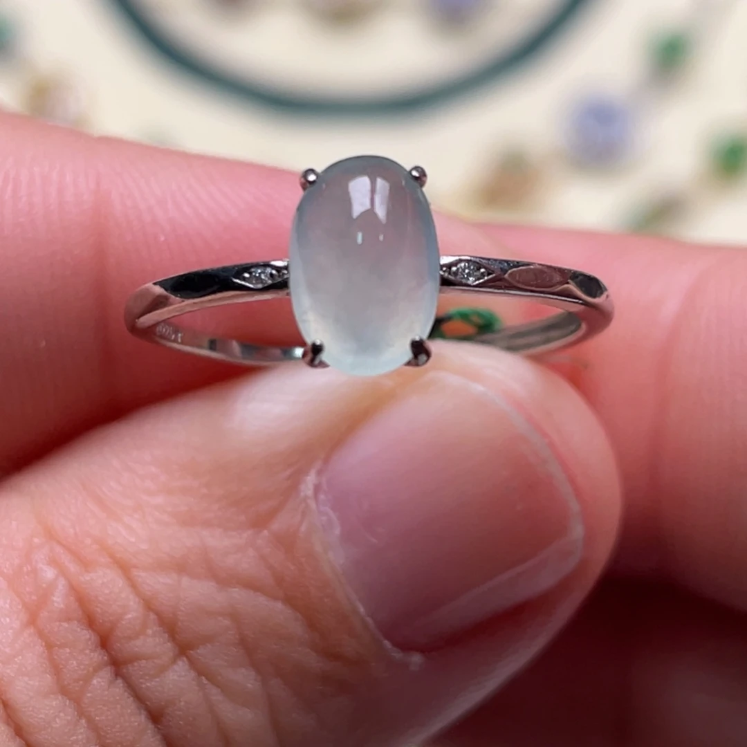 翡翠戒指银S925镶嵌纯天然缅甸翡翠