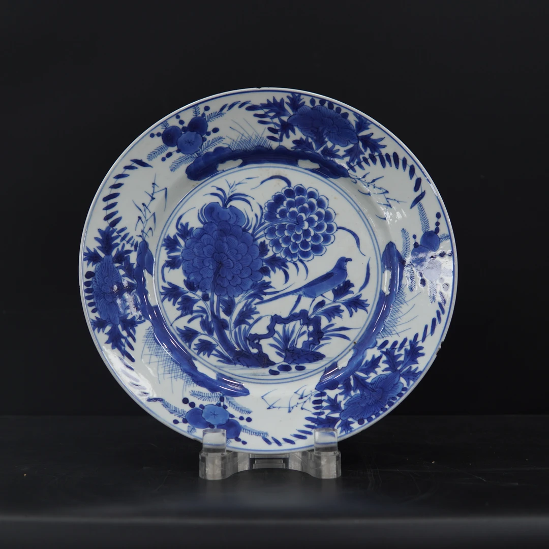 LY00053青花折枝牡丹纹折沿赏盘