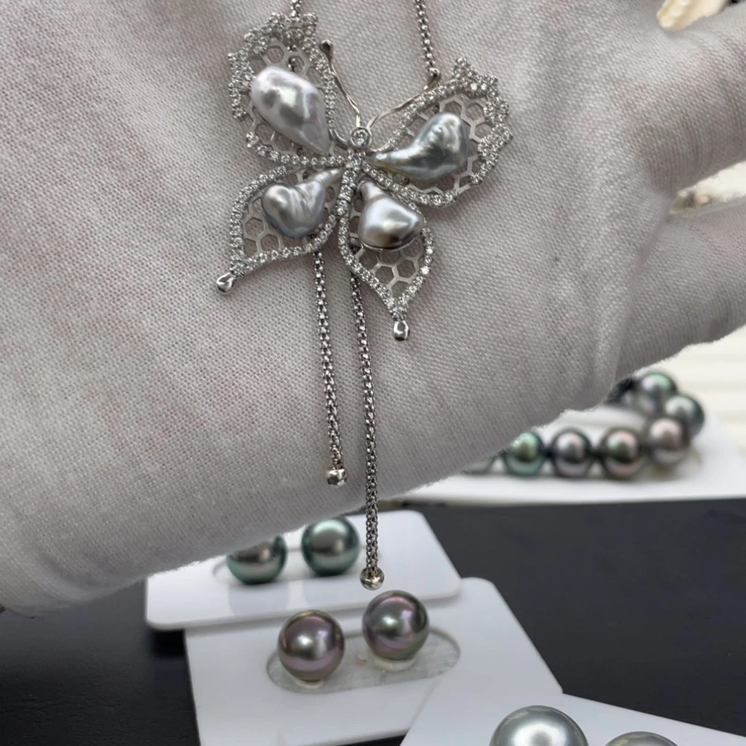 海水珍珠耳饰银S925镶嵌极光镜面ks吊坠精品